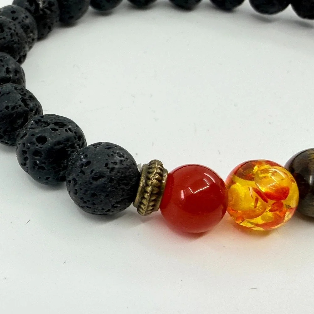 Vintage Modern Chakra Lava Rock Beaded Stretch Bracelet - Healing Stones